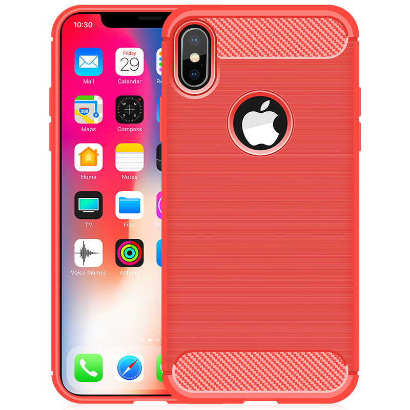 HIGE/苹果iphone X手机壳 简约拉丝商务防摔手机套 个性拉丝全包硅胶保护壳 适用于苹果X 5.8英寸 红色