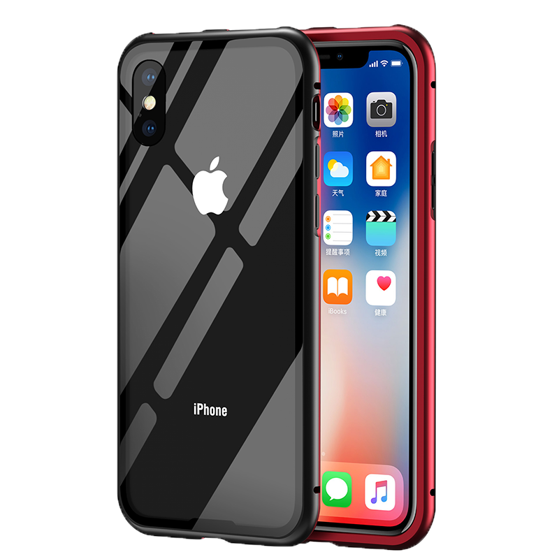 HIGE/苹果iphone X/8P/7P手机壳 8/7万磁王抖音男女同款手机套适用于苹果X 5.8英寸 黑红色