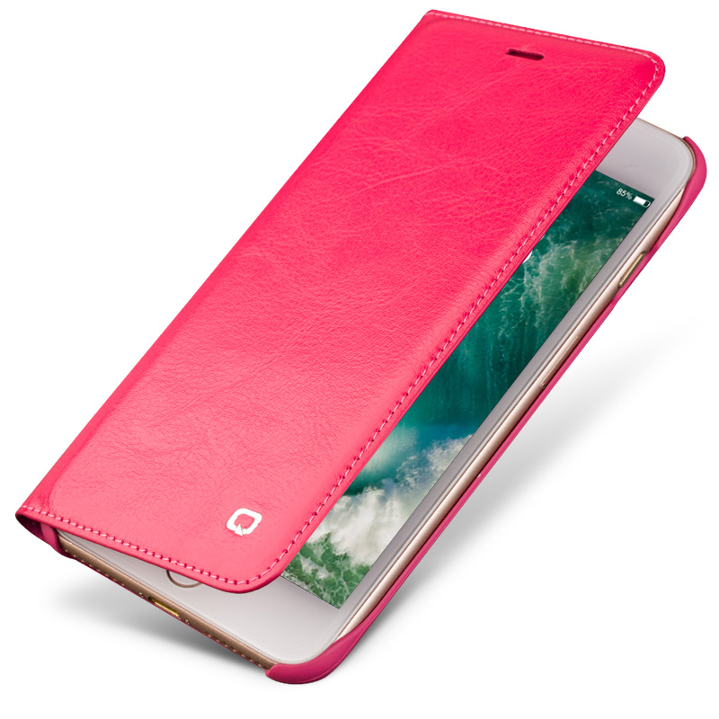 HIGE/苹果iphone7/7plus手机壳 商务真皮时尚翻盖硬壳 适用于苹果8p/7p 5.5英寸 玫瑰红