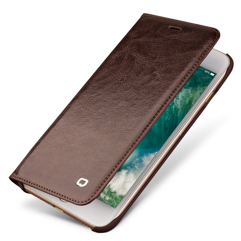 HIGE/苹果iphone7/7plus手机壳 商务真皮时尚翻盖硬壳 适用于苹果8p/7p 5.5英寸 经典棕
