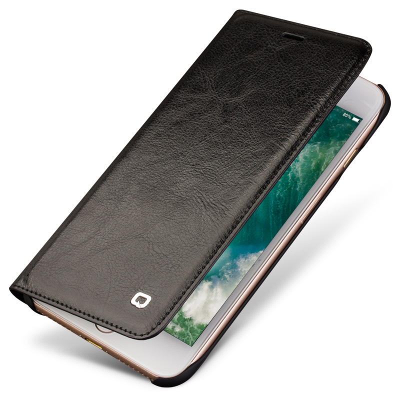 HIGE/苹果iphone7/7plus手机壳 商务真皮时尚翻盖硬壳 适用于苹果8p/7p 5.5英寸 经典黑