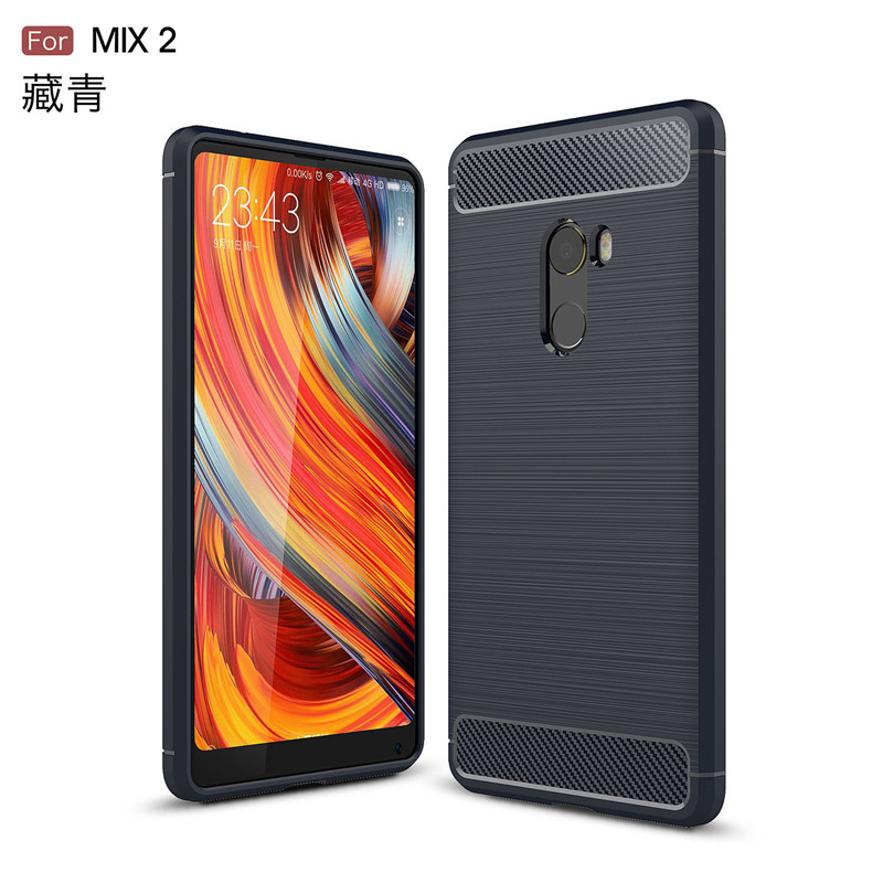 HIGE/小米MIX 2手机壳 个性简约拉丝商务防摔硅胶全包手机壳 适用于小米MIX 2 5.99英寸 藏青色