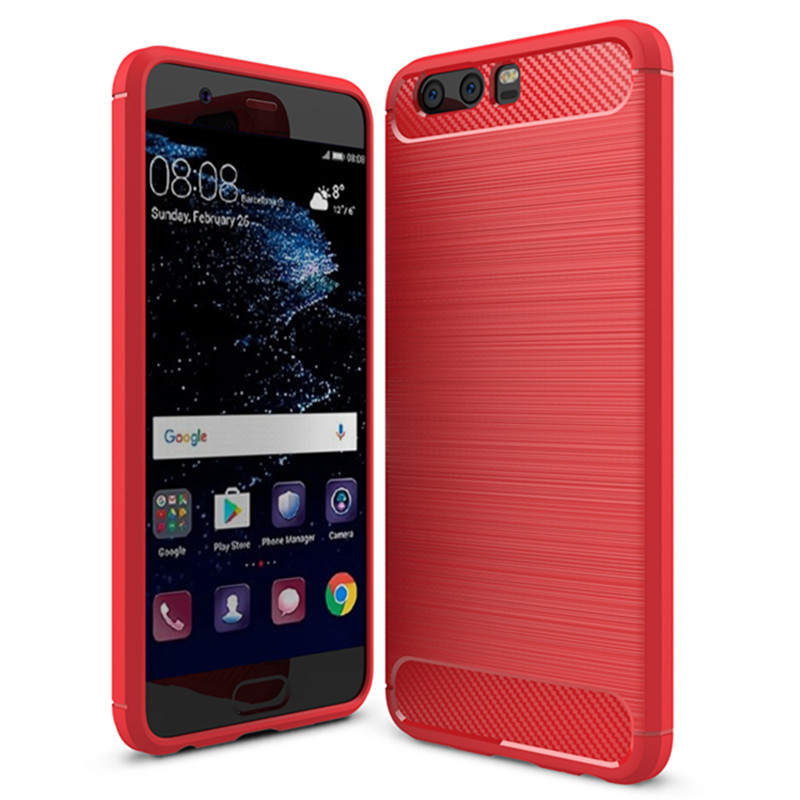 HIGE/华为P10手机壳 个性简约拉丝商务防摔硅胶全包手机保护套 适用于华为P10 5.1英寸 红色
