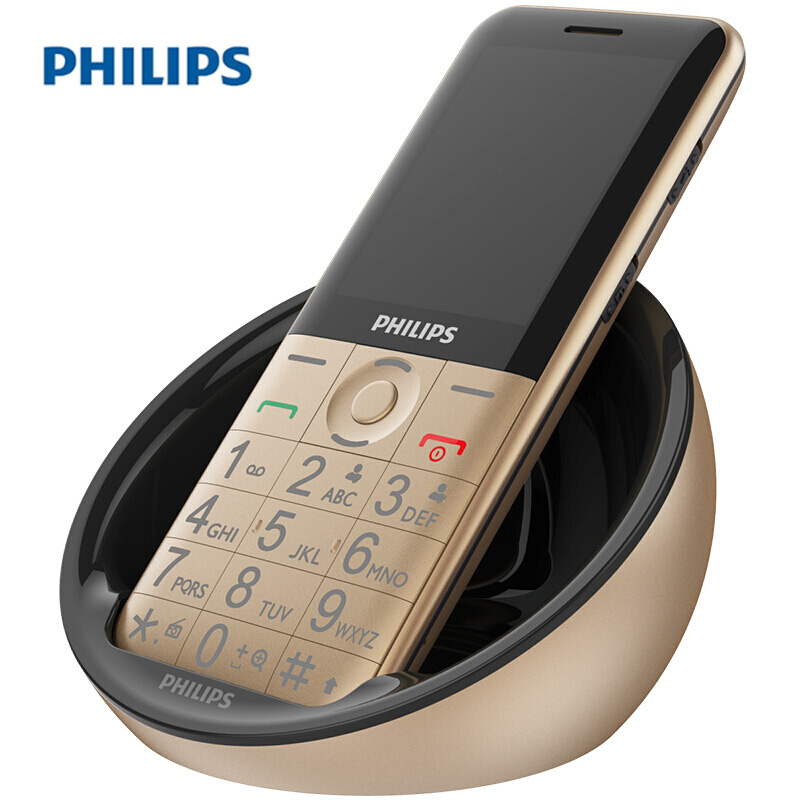 PHILIPS/飞利浦E331手机 双卡双待 移动联通2G老人手机 学生功能备用机 带座充 金色