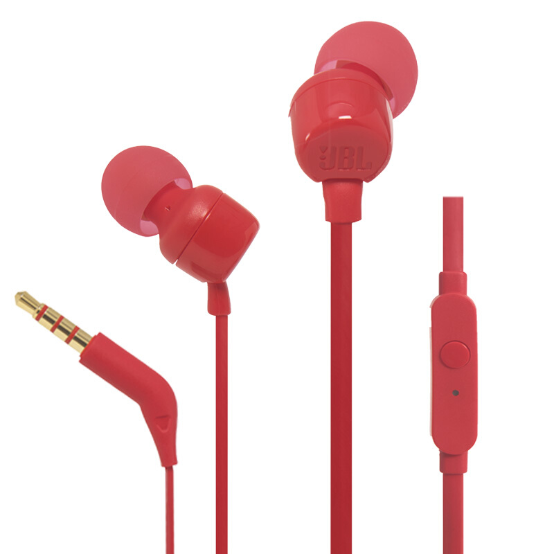 JBL/T110 立体声入耳式手机耳机 运动跑步耳机 电脑游戏有线耳机 带麦可通话 红色