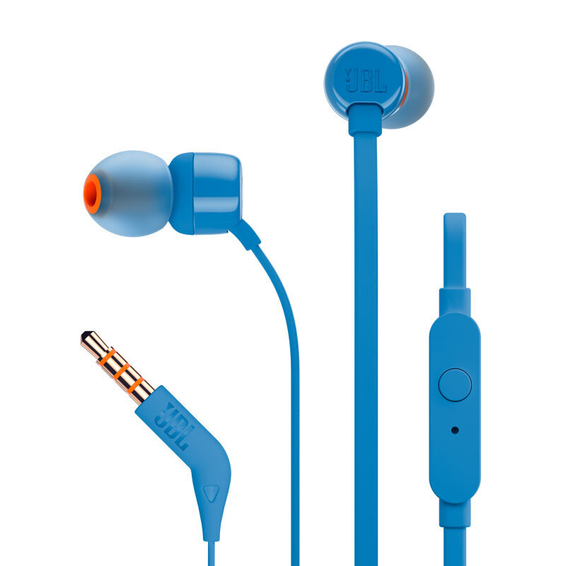 JBL/T110 立体声入耳式手机耳机 运动跑步耳机 电脑游戏有线耳机 带麦可通话 蓝色