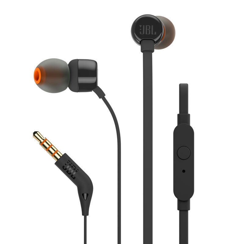 JBL/T110 立体声入耳式手机耳机 运动跑步耳机 电脑游戏有线耳机 带麦可通话 黑色
