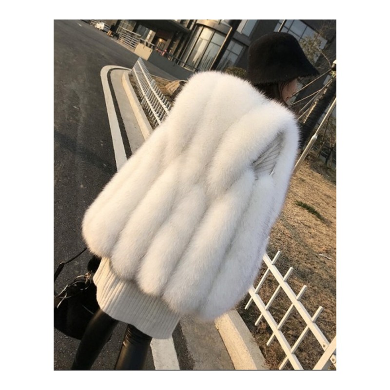 皮马甲女中长款2018秋冬修身仿毛外套拼接坎肩大水滴狐狸毛马甲卫衣