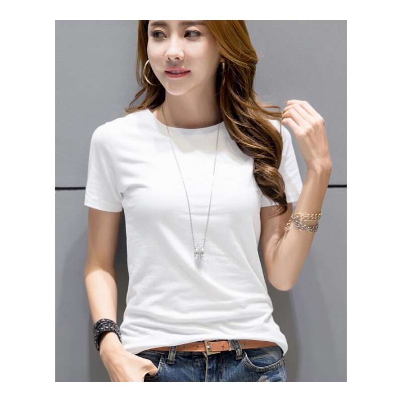 t恤女短袖夏装新款韩版百搭紧身打底衫纯棉体恤纯白色半袖上衣服t恤女