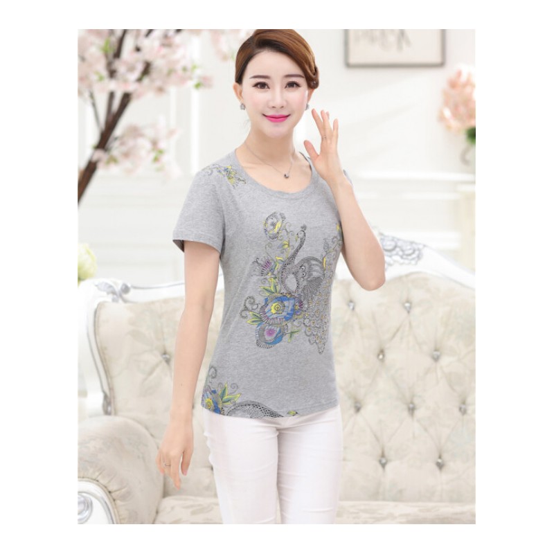 夏新款中老年女短袖全棉t恤衫大码宽松妈妈纯棉半袖上衣_1