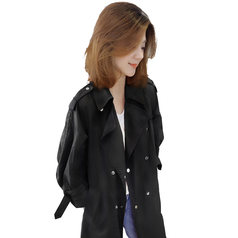 欧洲站秋装女2018新款欧货潮韩版中长款单风衣薄款春秋外套黑色