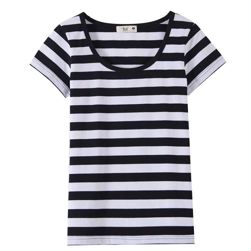 短袖女t恤胖mm2018新款夏装修身显瘦百搭小衫横条纹半袖体恤上衣