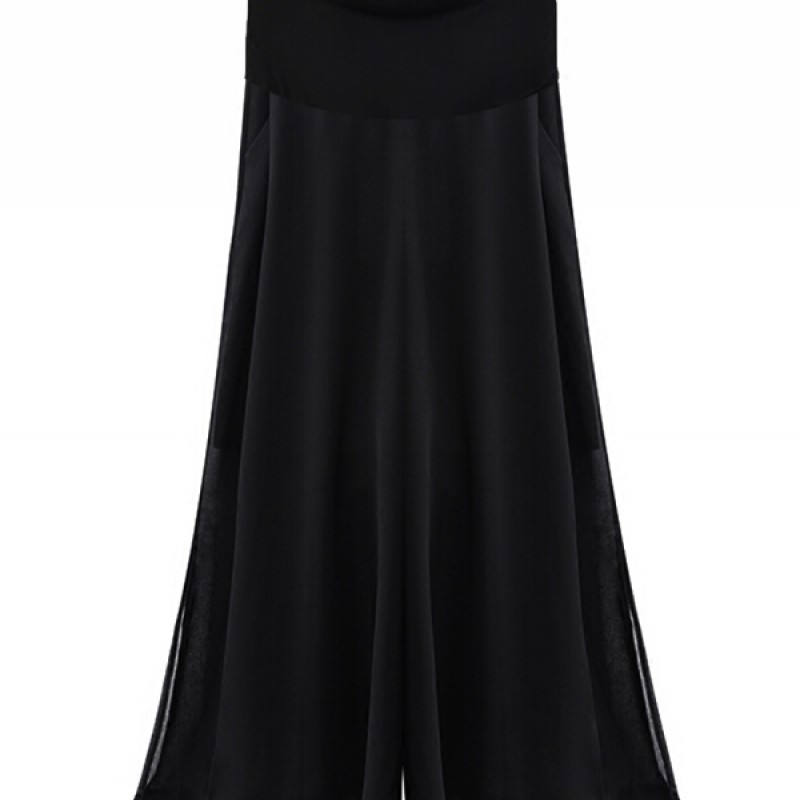 孕妇雪纺阔腿裤九分春夏装2018新款黑色打底裤子时尚开叉裤裙外穿开叉