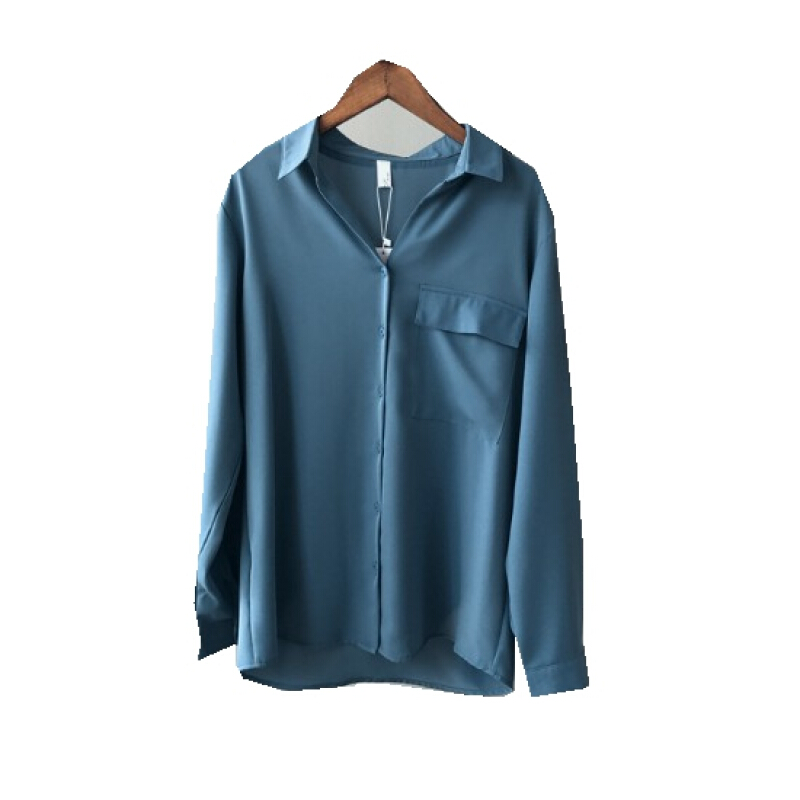 暂无报价雪纺衬衫女长袖韩国2018春装蓝色气质职业百搭修身翻领衬衣