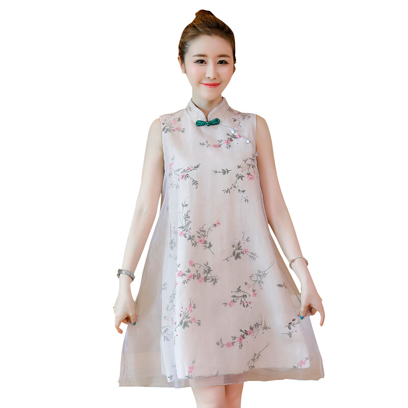 2018夏季新款女装民族风连衣裙中国风旗袍改良唐装中式宽松长裙子图片