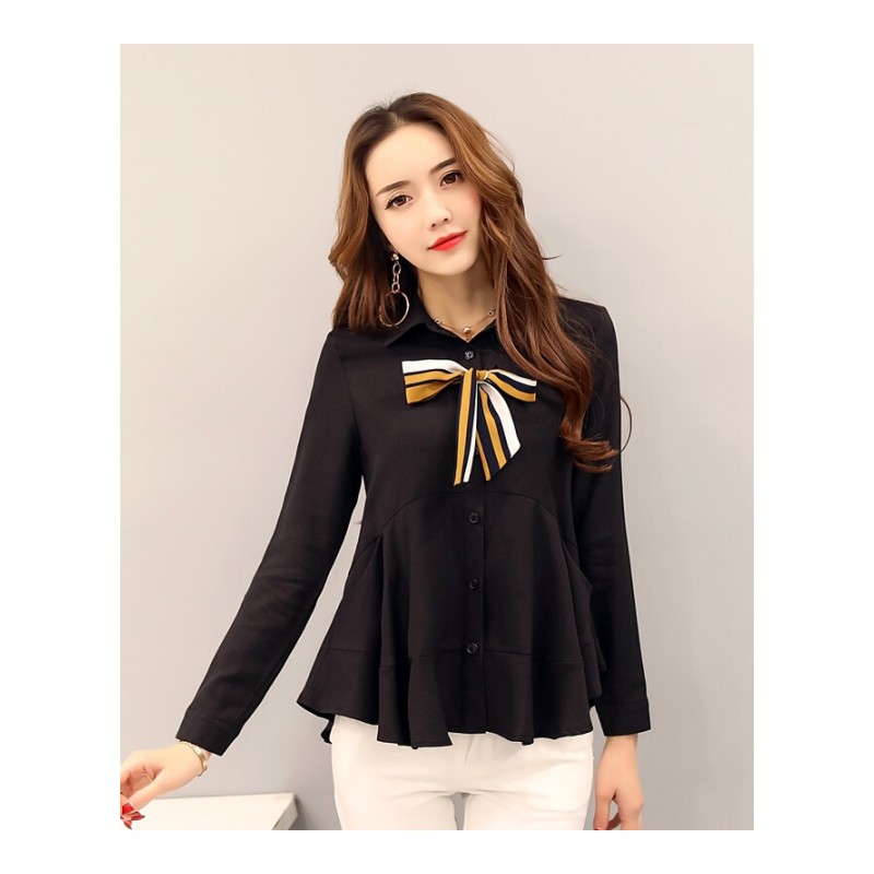 女士洋气小衫时尚遮肚子雪纺春秋季女装长袖2018新款仙上衣