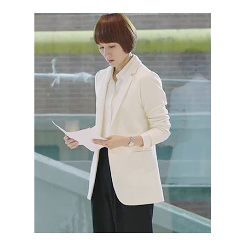 我的前半生唐晶袁泉同款秋冬中长款白色韩版ol职业小西装女外套潮白色