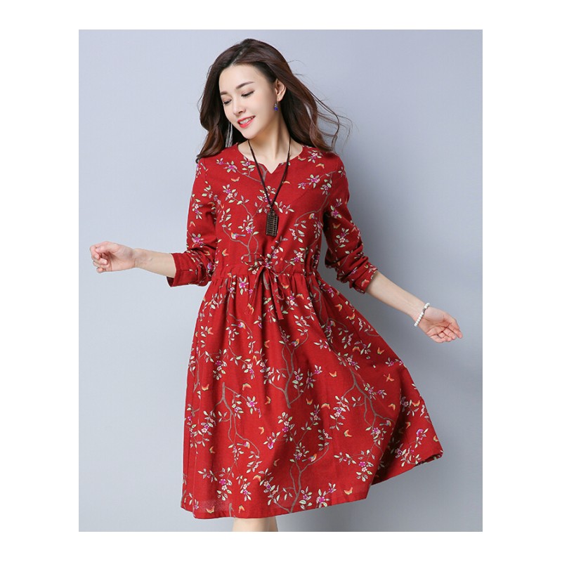 衫 长袖80055暂无报价lagogo长袖拼接连衣裙复古民族风a字裙圆领印花