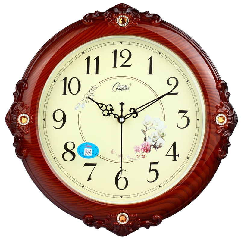 康巴丝 挂钟个性石英钟欧式个性钟表客厅田园挂表 创意时钟 16英寸(直径40.5厘米) 圆2583咖啡色 抖音