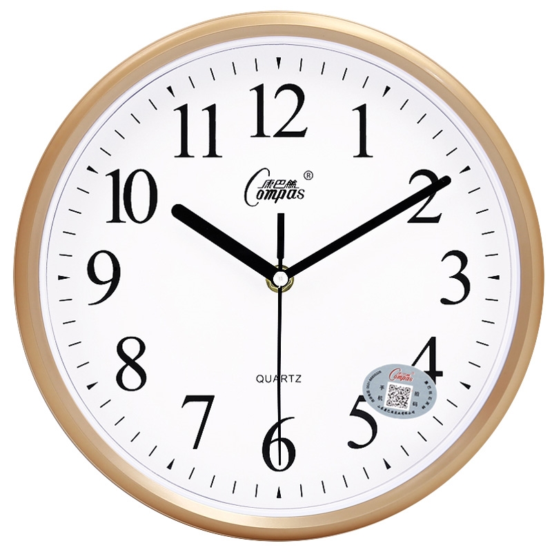 康巴丝(Compas) 挂钟时尚挂钟卧室客厅办公现代时钟表简约创意石英钟表 10英寸（直径25.5厘米） 金色 抖音