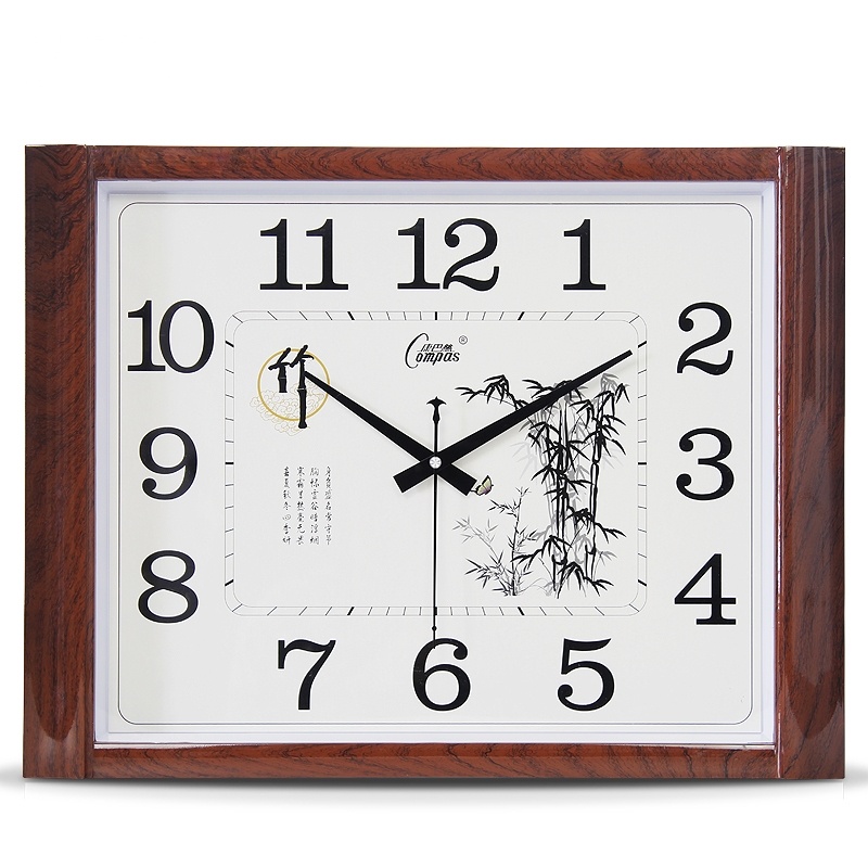 康巴丝(Compas) 客厅挂钟方中式钟表简约时尚壁挂表创意时钟现代石英钟 20英寸(直径50.5厘米) 木纹色 抖音