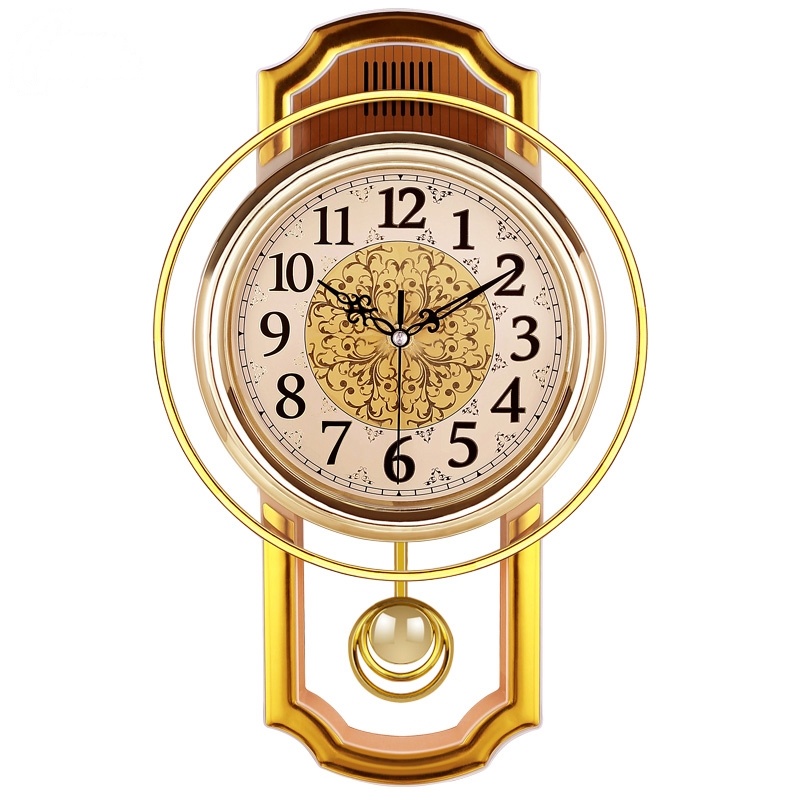 康巴丝(Compas)欧式复古摇摆挂钟客厅简约时尚挂表卧室 石英钟现代钟表 16英寸(直径40.5厘米) 橘黄色 方形