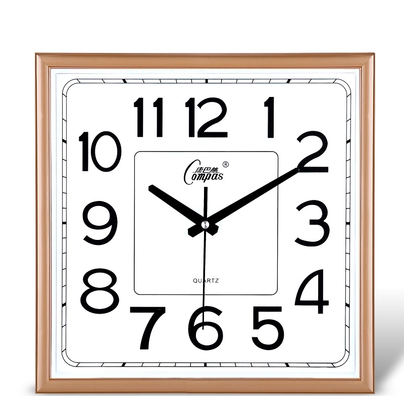 康巴丝(Compas) 挂钟客厅创意钟表时尚现代方石英钟简约时钟卧室壁挂表 14英寸(直径35.5厘米) 金色 抖音
