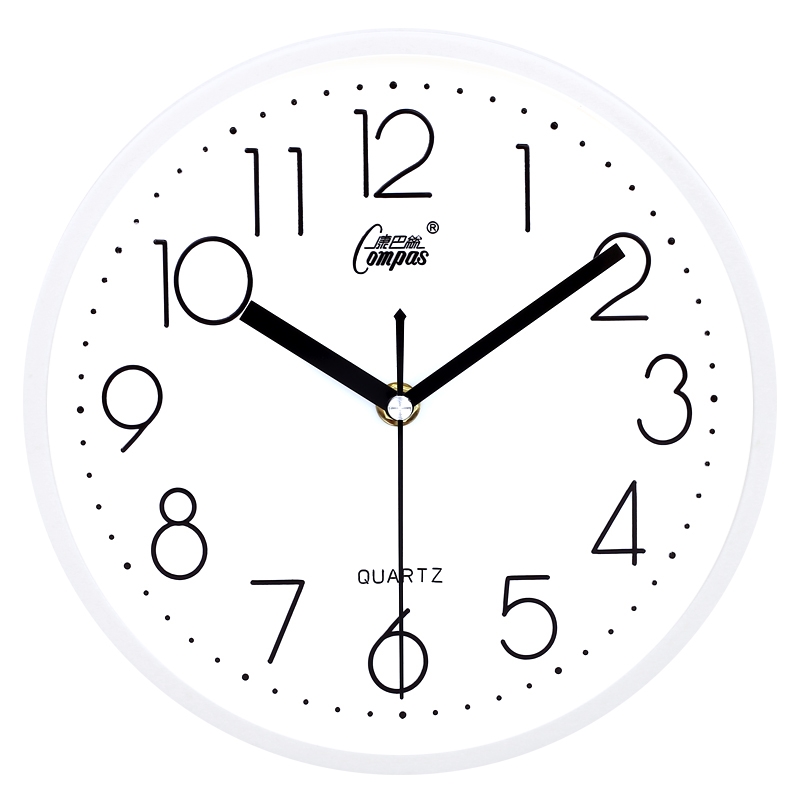 康巴丝(Compas)钟表挂钟客厅圆形宜家创意时钟挂表简约现代 电子石英钟 9英寸(直径22.5厘米) 白色 抖音