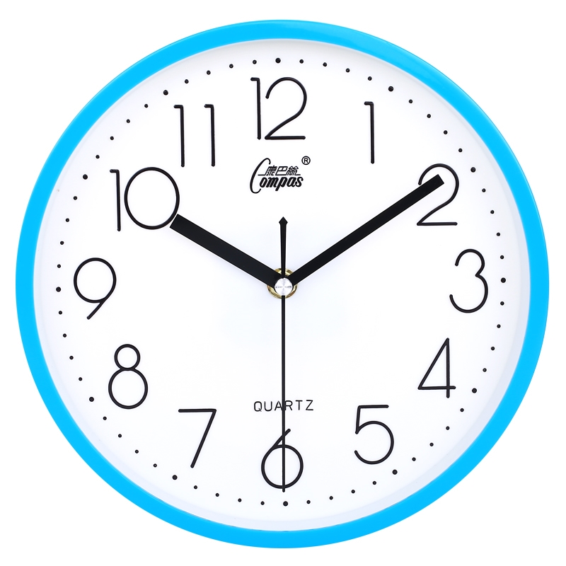 康巴丝(Compas)钟表挂钟客厅圆形宜家创意时钟挂表简约现代 电子石英钟 9英寸(直径22.5厘米) 蓝色 抖音