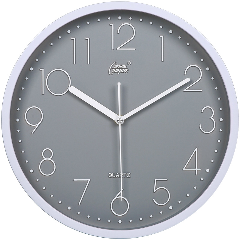 康巴丝(Compas)钟表挂钟客厅圆形宜家创意时钟挂表简约现代 电子石英钟 14英寸(直径35.5厘米) 灰色款 抖音