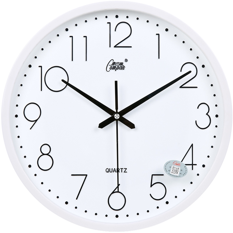 康巴丝(Compas)钟表挂钟客厅圆形宜家创意时钟挂表简约现代 电子石英钟 14英寸(直径35.5厘米) 白色款 抖音