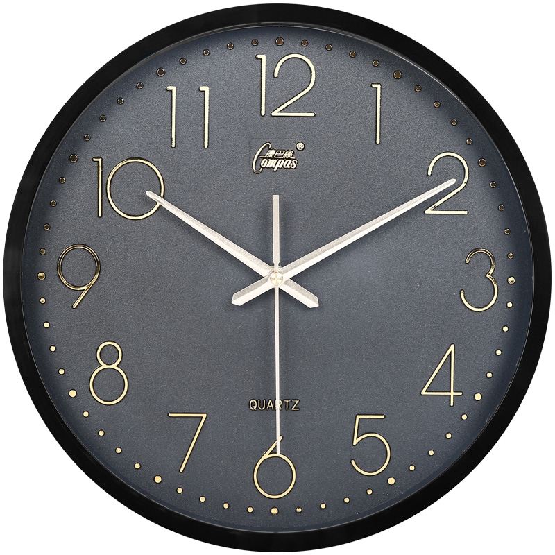 康巴丝(Compas)钟表挂钟客厅圆形宜家创意时钟挂表简约现代 电子石英钟 14英寸(直径35.5厘米) 黑色 抖音