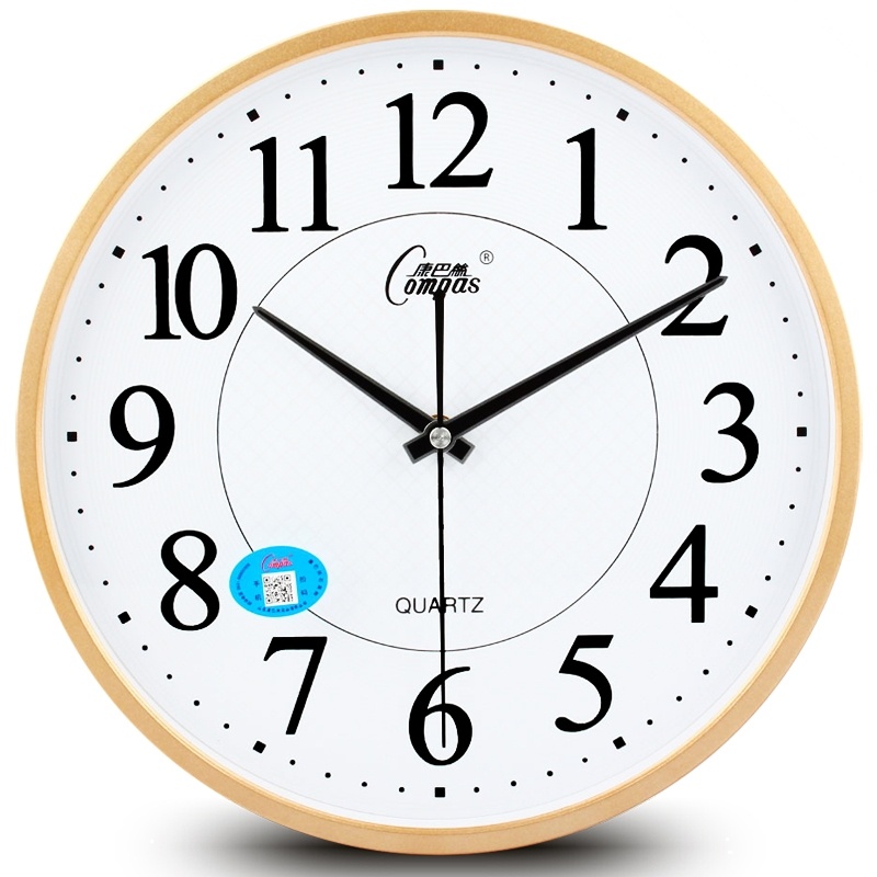 康巴丝 客厅日历挂钟创意石英钟现代挂表卧室个性时钟时尚壁钟 12英寸(直径30.5厘米) 2942闪金31厘米 抖音