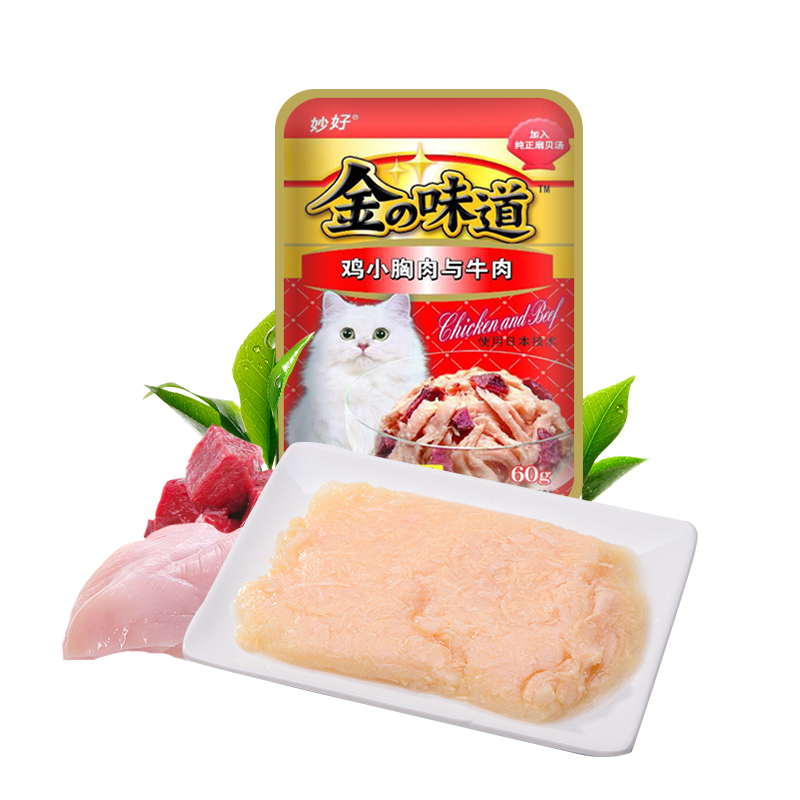 伊纳宝金味道妙鲜包60g*10包 鸡小胸+鲣鱼 日本进口猫零食猫湿粮罐头