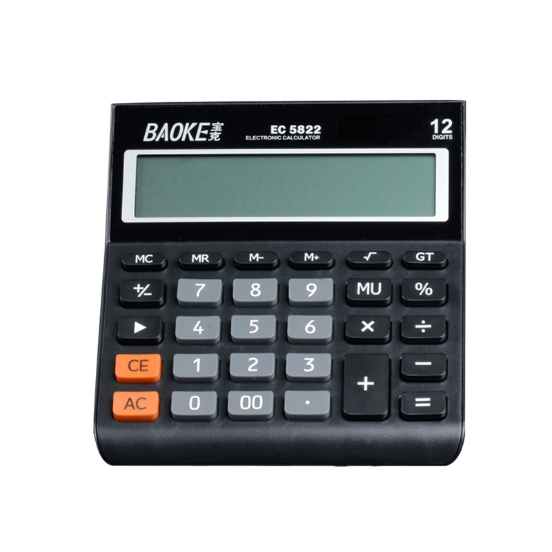 宝克(baoke) EC5822太阳能电子计算器12位财务金融办公专用学生用多功能大屏显示计算器