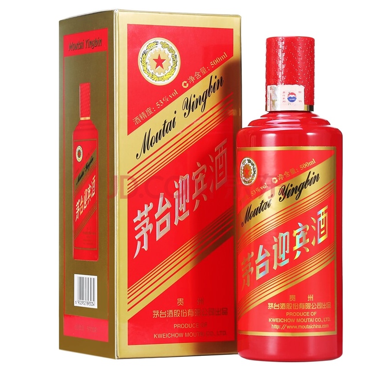 贵州茅台酒 茅台迎宾酒中国红53度酱香型白酒500ml*6瓶整箱装