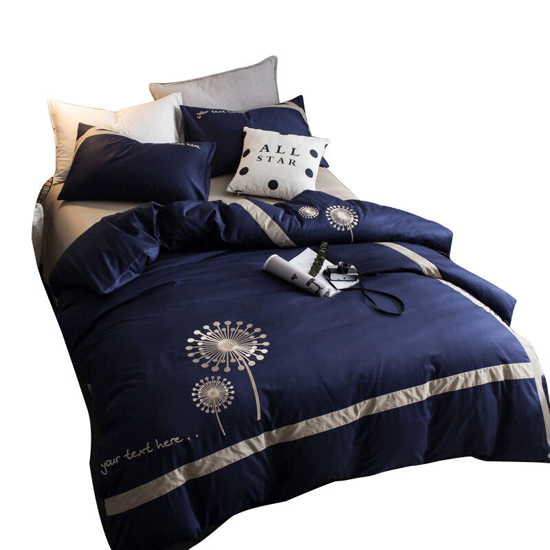 简约北欧刺绣四件套棉1.8m床2.0m床上用品1.5m床宿舍三件套