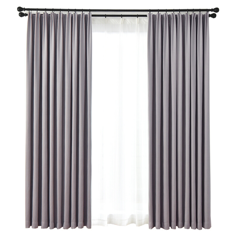 全遮光丝绒窗帘纯色布料现代简约客厅卧室飘窗遮阳窗成品美式窗帘