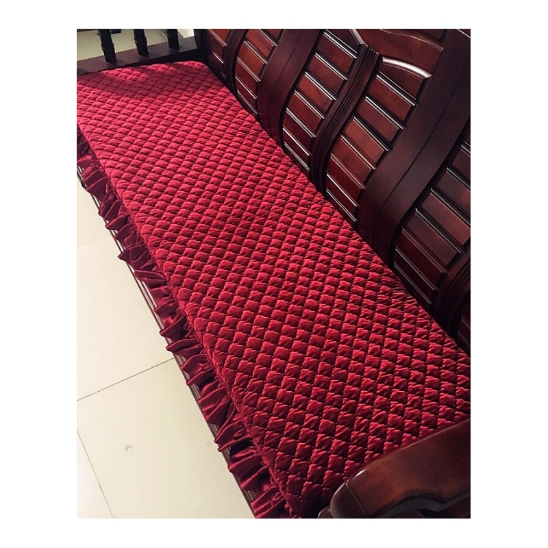 红实木沙垫毛绒冬季加厚长椅子连体坐垫组合沙垫海绵