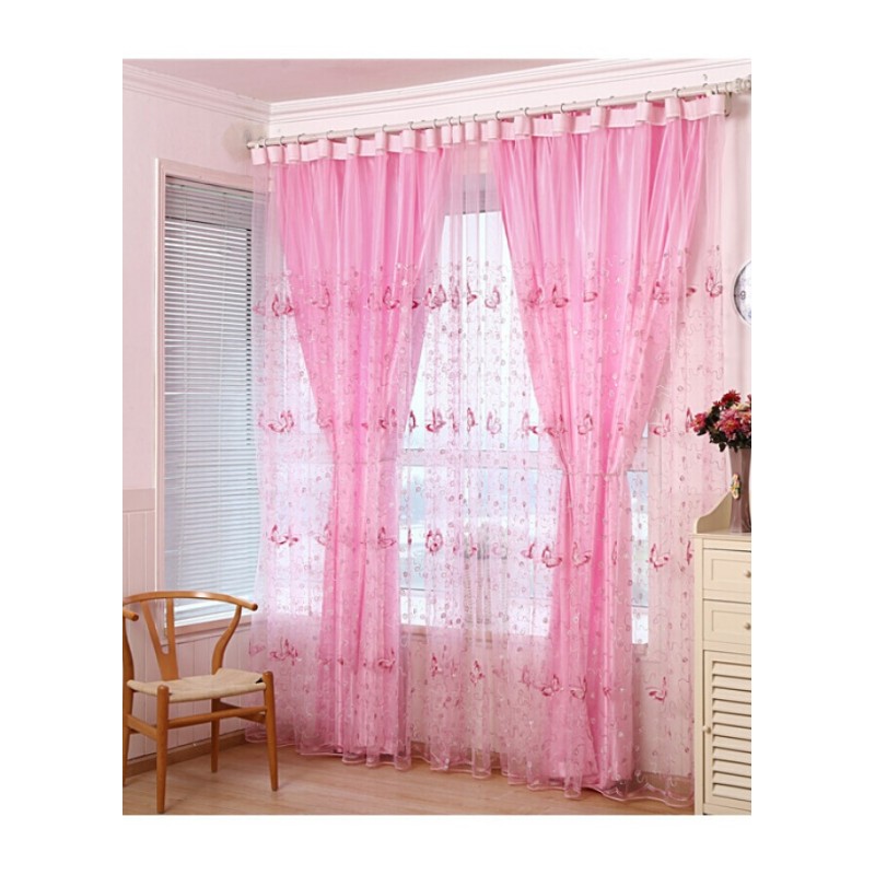 欧韩式院隔断帘两层蕾丝紫色纱遮光阳台纱帘夏天客厅成品窗帘