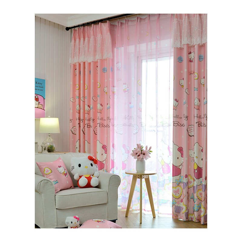 儿童遮光窗帘成品女孩卧室公主风粉色定制窗帘棉麻卡通飘窗