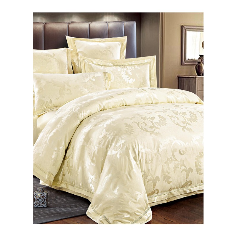 欧式纯棉贡缎提花四件套丝棉结婚庆被套床单双人床上用品乳白色相伴一生奶白