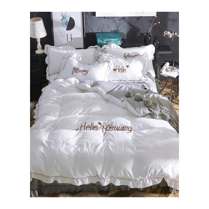 韩式公主风床上四件套纯色床单被套1.5/1.8m床裙式春夏款双人被罩