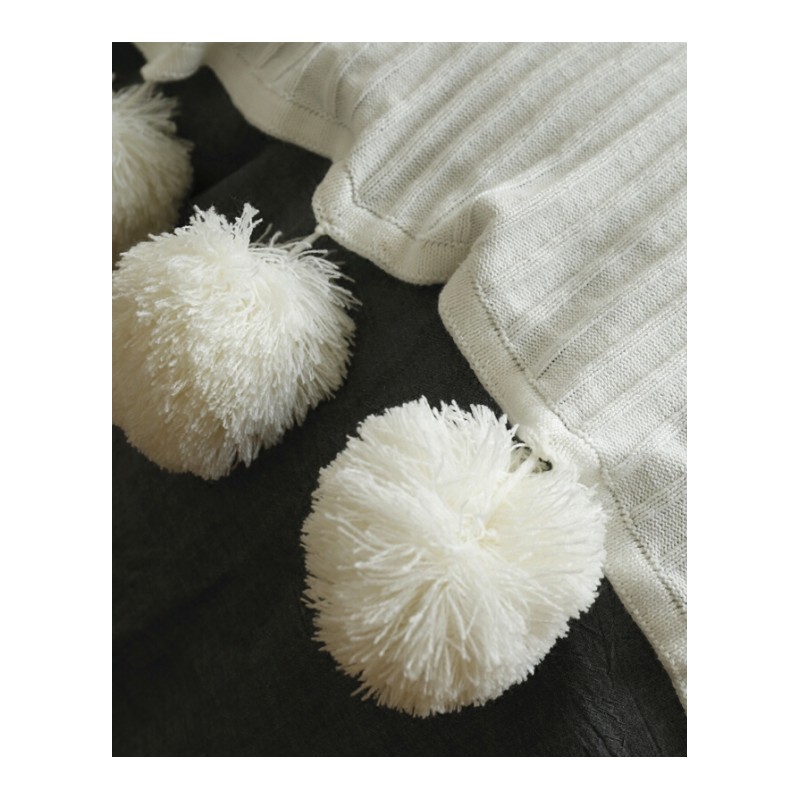 网红毯子针织球球毯空纯棉盖毯全棉线毯韩式森女毛毯北欧沙毯白色球球毯150cmX200cm