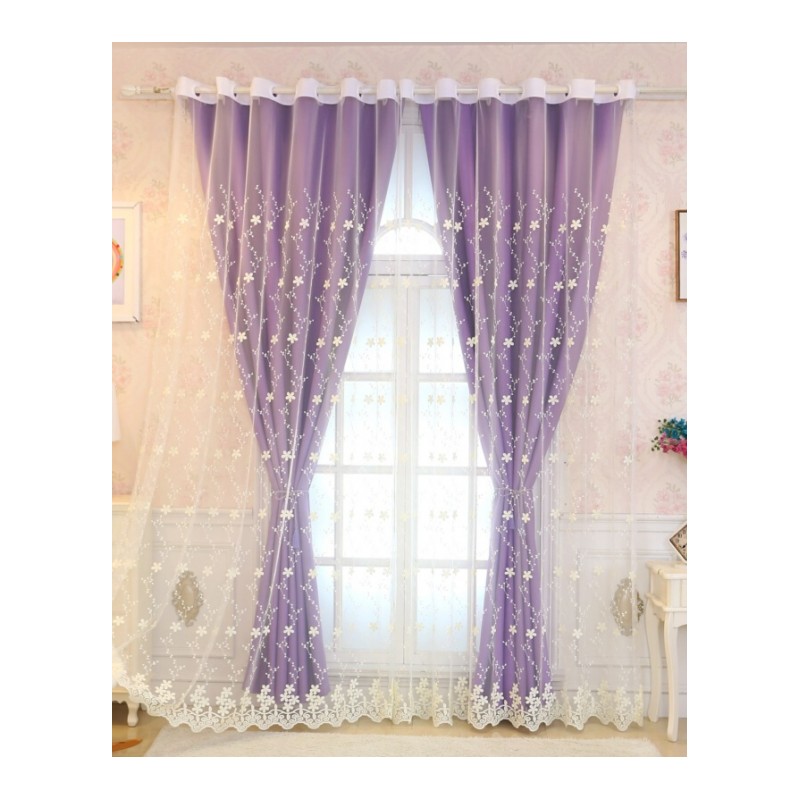 韩式小清新全遮光布纱一体双层窗帘窗纱帘加厚卧室客厅防晒挂钩