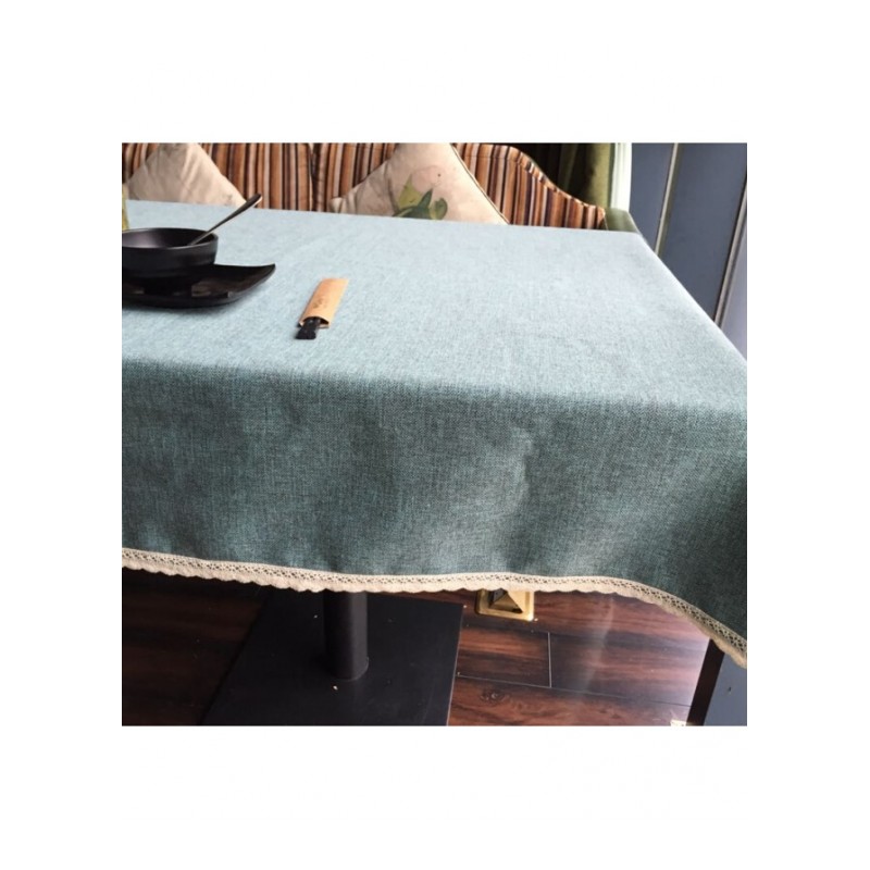 纯色素色加厚棉麻茶几布桌布定做蓝色