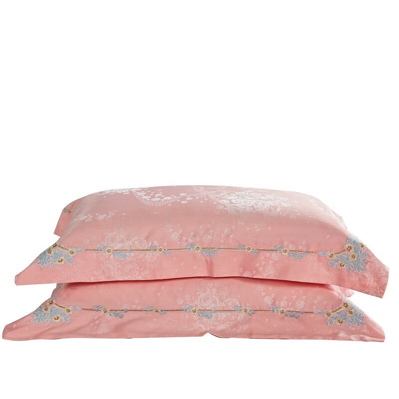 提花纯棉枕套一对装4874花边枕头套全棉绣花粉色宽蕾丝花语枕套(信封枕)48cmX74cm