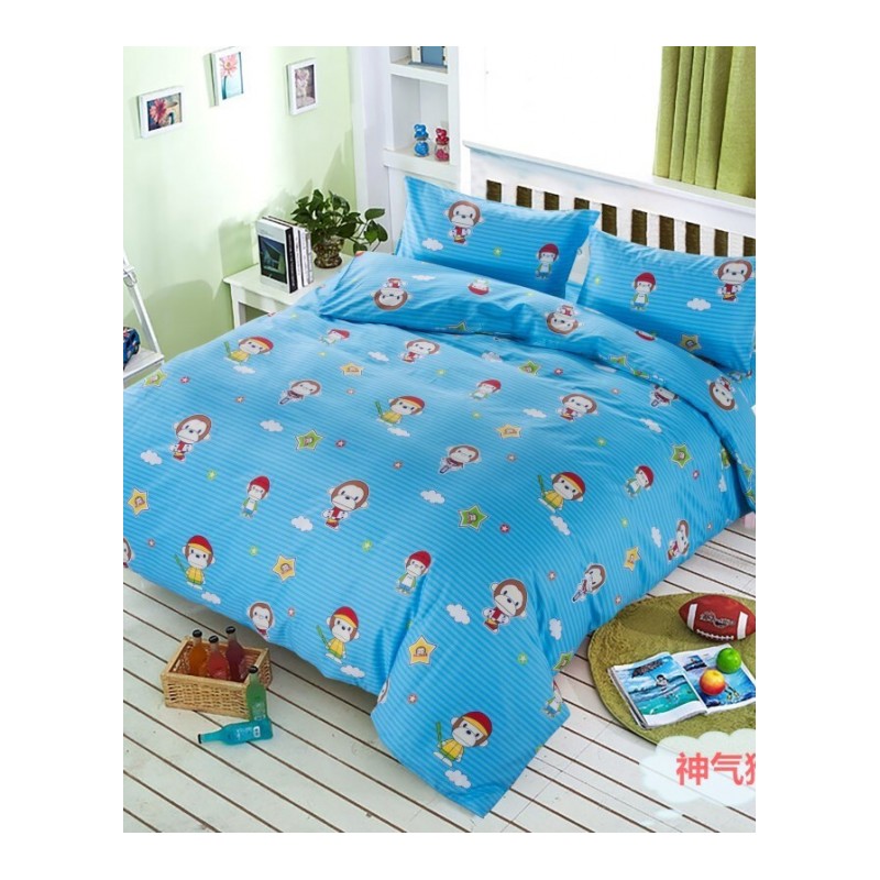 三件套床上用品卡通儿童被套男童全棉四件套奥特曼单人蓝色床单