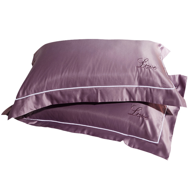 欧式绣花纯色真丝枕套一对装单人丝绸冰丝纯棉枕头套48x74cm素颜一对装48cmX74cm