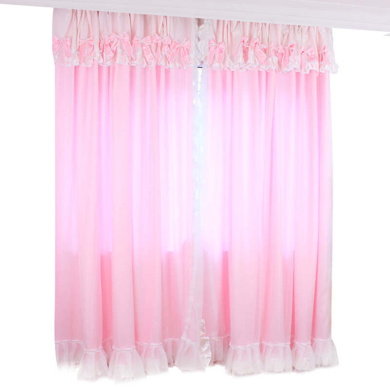 2018新款窗帘卧室落地窗公主风双层带纱布纱一体粉色甜美少女蕾丝粉红色(蝴蝶结款)一米宽*2.7米高以内一片